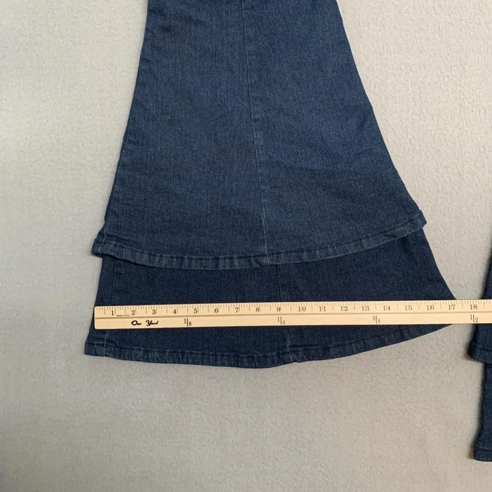 Plus Sz 1X Stretchy Fitted High Waist Layered Bell Bottom Hippie Blue Jeans Y2K - Picture 9 of 11